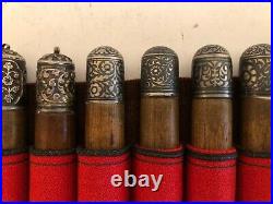 12 Assorted Ornamental Russian Imperial Cossack Gaziri Niello Silver Cartridges