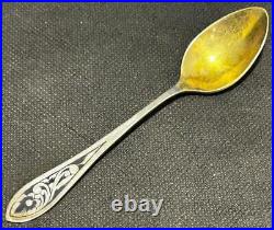 1930's Russian 875 Silver Niello Spoon Set Gold Wash