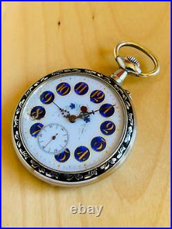 2T417 Antique hunter pocket watch, embedded enamel(Niello inlay), big size
