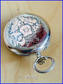 2T431 Antique Longines embedded enamel(Niello inlay), silver pocket watch