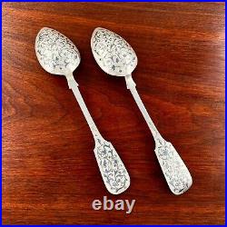 2 Avdeyev Moscow Russian 84 (875) Silver Serving Spoons Niello Fiddle 1857