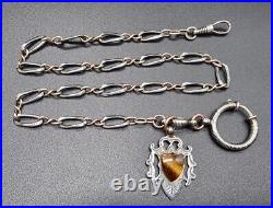 ANTIQUE VICTORIAN STERLING SILVER WithH GILDING NIELLO POCKET WATCH CHAIN WithH FOB