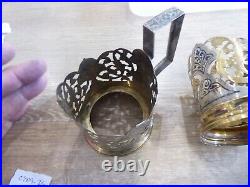 A Rare Pair Of Antique Niello Silver Tea Glass Holders