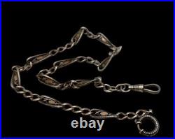 Antique 15 Niello & Rose Gold Filled Watch Fob Chain 12.6gw FREE SHIPPING