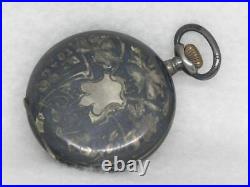 Antique 1910's 52mm 8 Day Hebdomas Silver Foil Niello Pocket Watch, For Repair