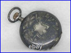 Antique 1910's 52mm 8 Day Hebdomas Silver Foil Niello Pocket Watch, For Repair
