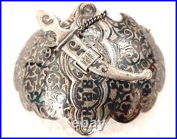 Antique 19th Faberge Design Russian Niello Solid Silver Caucasian Ottoman Buckle