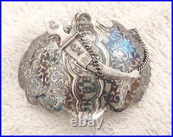 Antique 19th Faberge Design Russian Niello Solid Silver Caucasian Ottoman Buckle