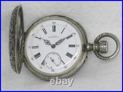 Antique 47mm Swiss Ch. Oudin Griffin Niello & Silver Demi-hunter Pocket Watch