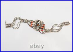 Antique 800 silver coral niello ornate bracelet Middle East
