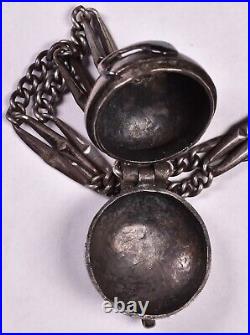 Antique 84 Silver Watch Chain Niello Ball Locket Fob Russia