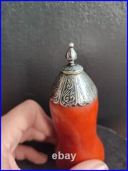 Antique Caucasian Powder Flask Silver Niello