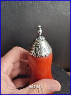Antique Caucasian Powder Flask Silver Niello