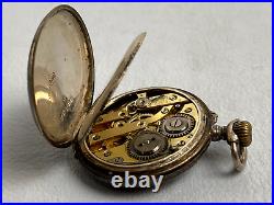 Antique Cylindre 10 Rubis Solid Silver 800 Niello Ladies Pocket Watch