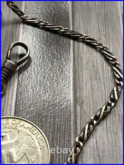 Antique Fine Albert Niello & Gilt Solid Silver 800 Fob Pocket Watch Chain