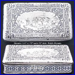 Antique French Sterling Silver Niello Snuff Box, Figural Pastoral Inlay with Horse