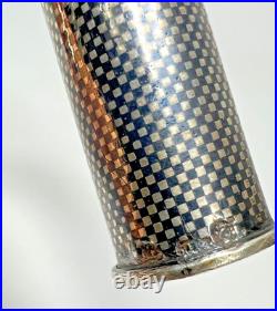 Antique German Sterling Silver Niello Checkerboard Walking Stick Cane Handle