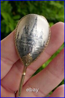 Antique Gold Washed. 875 Fine Silver & Niello Moscow Souvenir Spoon