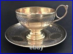 Antique Imperial Russian Niello Sterling Silver Cup and Saucer (P. Abrosimov)