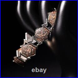 Antique Original Vintage Siam Silver Egyptian Revival Niello Damascene Bracelet