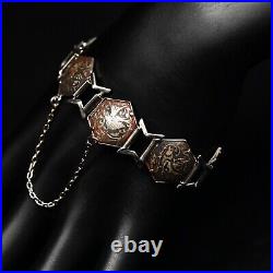 Antique Original Vintage Siam Silver Egyptian Revival Niello Damascene Bracelet