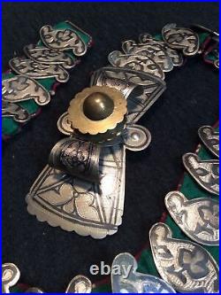 Antique Persian Turkish Siam Silver & Niello Fabric 34 Belt