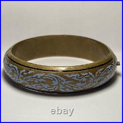 Antique Real Siam Sterling Silver Niello Ware Blue Enamel Cuff Bracelet 1939-48