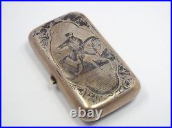 Antique Russian 84 Silver Niello Cigarette Case, Military Man on Horse, 1884
