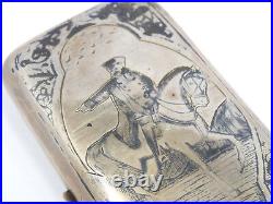 Antique Russian 84 Silver Niello Cigarette Case, Military Man on Horse, 1884