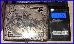 Antique Russian 84 Silver Niello Enamel Cigarette Case Horse Sleigh
