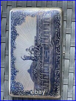 Antique Russian 84 silver niello enamel LARGE cigarette cigar cigarillo case