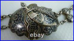 Antique Russian Handmade Niello on Silver 84 Belt Buckle and Belt