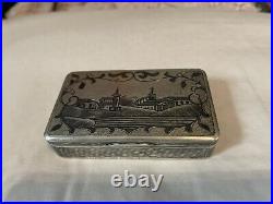 Antique Russian Imperial 840 Gilt Silver & Niello Snuff Box Circa 1860 Moscow