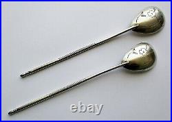 Antique Russian Imperial 84 Solid Silver Niello TWO Tea Spoons Hallmarked