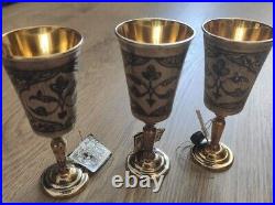 Antique Russian Kubachi Set of 3 Vintage Silver Cups Niello USSR Gold Gilt
