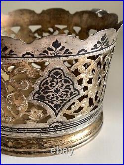 Antique Russian Soviet Large Candy Bowl Silver 875 Niello Kubachi 40s