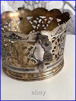 Antique Russian Soviet Large Candy Bowl Silver 875 Niello Kubachi 40s