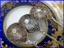 Antique Russian Sterling Silver 3 Splendid Spoons Niello Decor