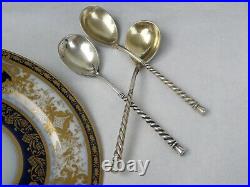 Antique Russian Sterling Silver 3 Splendid Spoons Niello Decor