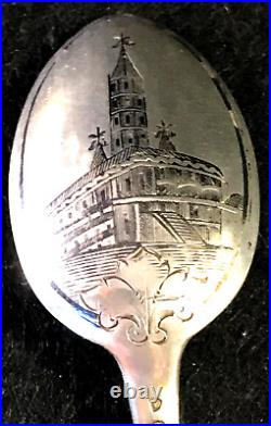 Antique Russian Teaspoon 84 Silver Hallmarked Niello Moscow Landmark 5.75