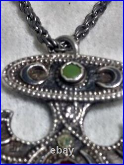 Antique Russian imperial period Niello silver cucasian pendant necklace