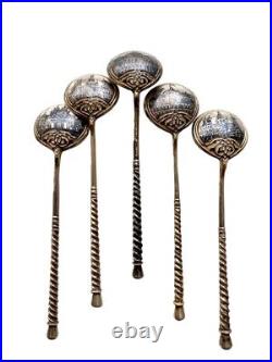 Antique Russian silver niello salt spoons set 5szt weight 58g
