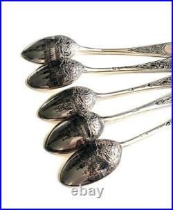 Antique Russian silver niello tea spoons set 5szt total weight 91gr 84 Zolotniki