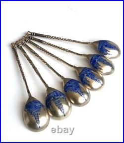 Antique Russian silver niello tea spoons set 6szt total weight 129gr Russia
