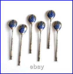 Antique Russian silver niello tea spoons set 6szt total weight 129gr Russia