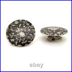 Antique Sign 900 Silver Kavkaz Niello Floral Ornate Fixed Back Cufflinks