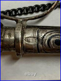 Antique Silver 84 Perfume Bottle Russian Imperial Niello kavkaz Chain Rare 19th