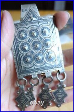 Antique Silver & Niello Moroccan Pendants. Large antique Berber silver Amulet