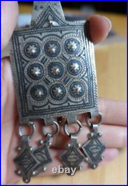 Antique Silver & Niello Moroccan Pendants. Large antique Berber silver Amulet