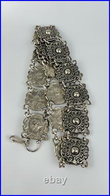 Antique Silver Turkish Ottoman Belt with Niello Details Handmade Locked Old 295g